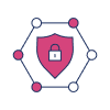 Illustration of a pink shield with a padlock in the center, surrounded by six interconnected circles, symbolizing cybersecurity or network protection—perfect for a survey landing page focused on online safety.