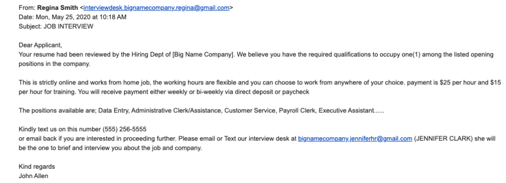 Job Offer or Recruitment Scam