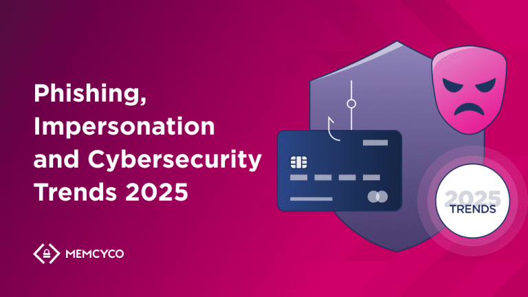 A graphic highlighting Cybersecurity Trends 2025, featuring text "Phishing, Impersonation and Cybersecurity Trends 2025," alongside a shield, credit card, angry face icon, and a "2025 Trends" badge.