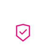 Outline of three people with a pink shield featuring a checkmark in front, representing group security or protected users—showcasing the focus on safety at Memcyco at RSA Conference 2025.