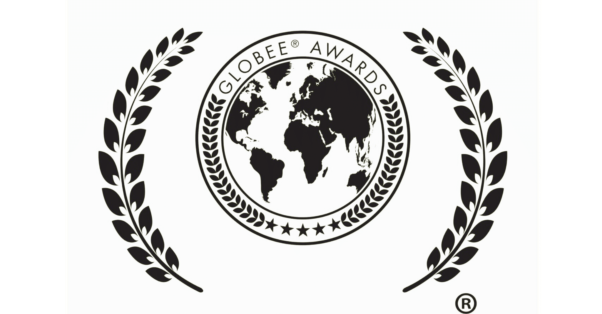 Black and white Globee Awards logo featuring a globe at the center, surrounded by a circular border with stars and laurel leaves, commemorating Memcyco Awarded Gold by Globee® Cybersecurity Awards 2025.