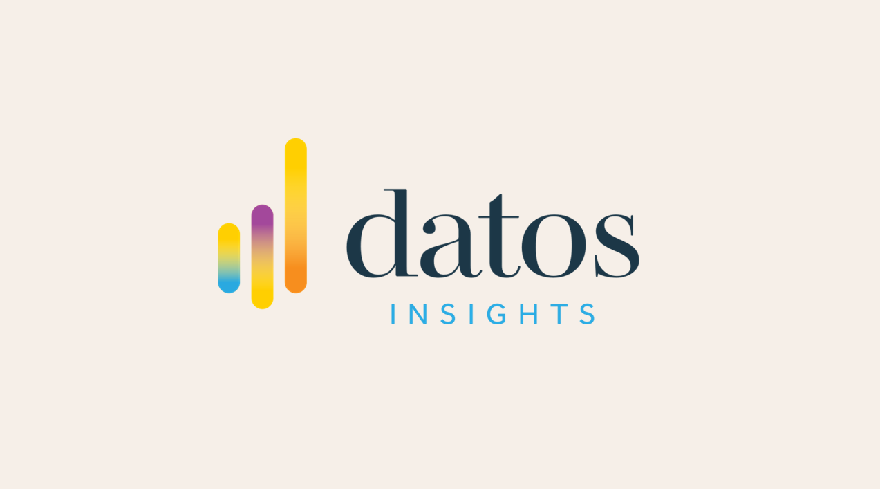 Logo for Datos Insights, creator of the Fintech Spotlight Report, featuring three vertical bars in gradient colors to the left of "datos" in black serif font, with "INSIGHTS" in blue sans-serif below.